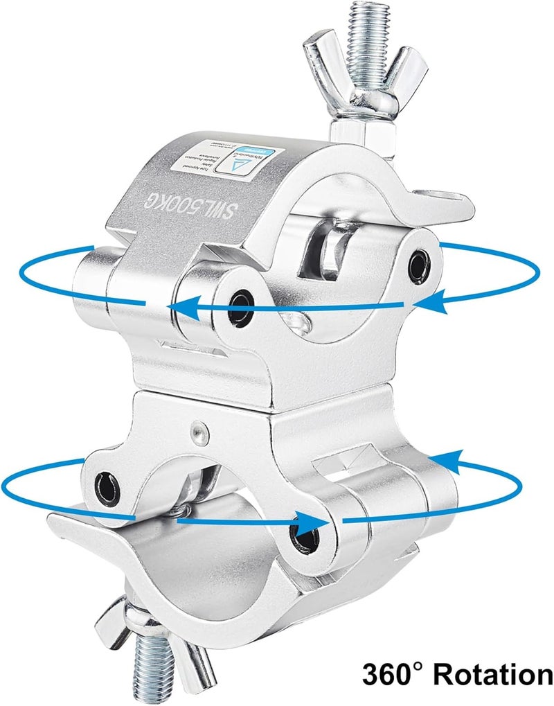 GZhumin Pro TUV Swivel Truss Clamp 2 inch, 2 Packs Heavy Duty 1100lb / 500kg Swivel Coupler 50mm Truss Clamps, Dual Head Turn As Needed Two 360 Degree Lighting Clamps, Fit truss OD 48-52mm / 2” - Image 3